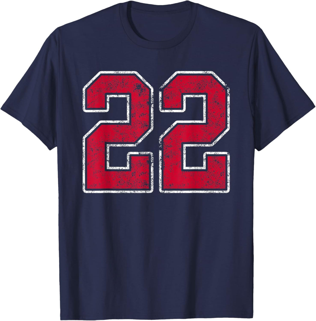 Grunge Red White Number 22 Jersey Player Uniform #22 T-Shirt - T-Shirt | Navy