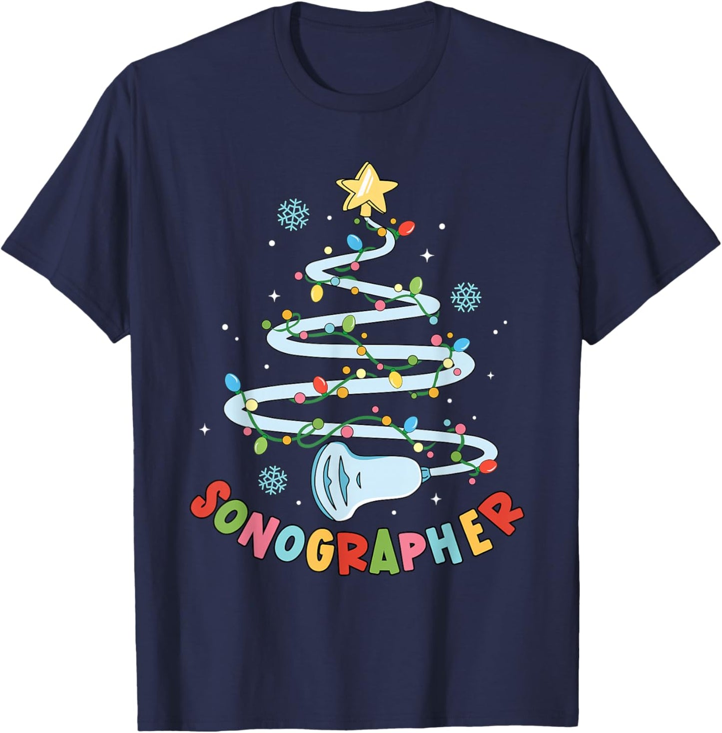 Funny Sonographer Christmas Tree Ultrasound Matching Group T-Shirt - T-Shirt | Navy