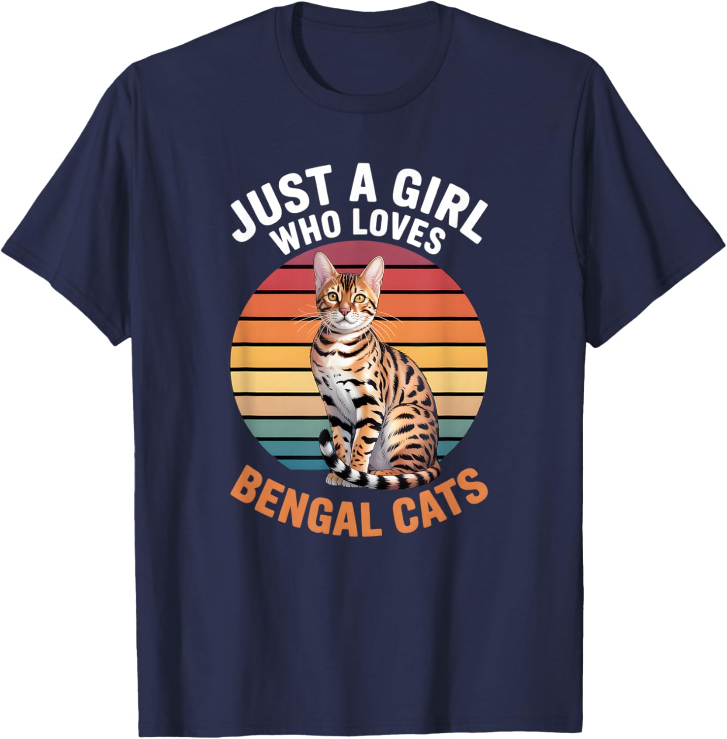 Girls Bengal Cat T-Shirt - T-Shirt | Navy