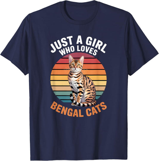 Girls Bengal Cat T-Shirt - T-Shirt | Navy