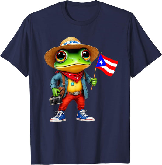 Coqui Frog Puerto Rico Flag Puertoo Rican Taino Boricua T-Shirt - T-Shirt | Navy