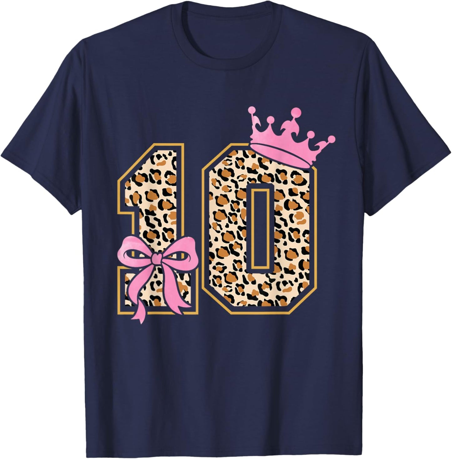 10th Birthday Girl Pink Coquette Bow Leopard 10 Year Old T-Shirt - T-Shirt | Navy
