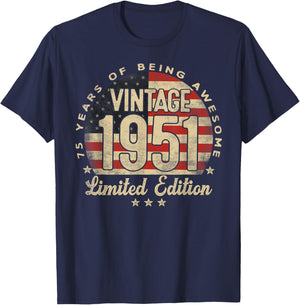 Vintage 1951 Limited Edition USA Flag 75-Year-Old Age 75 T-Shirt - T-Shirt | Navy