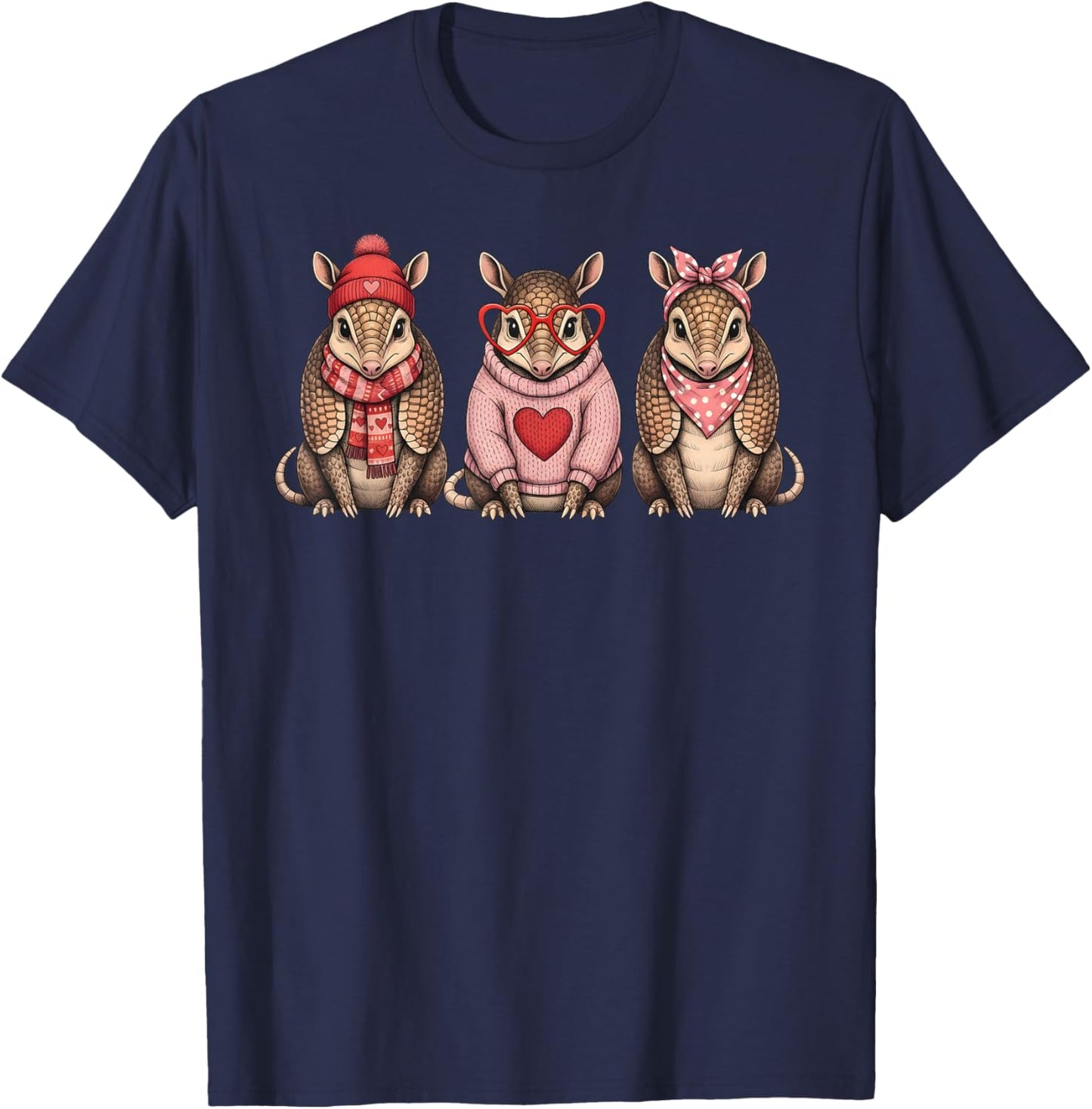 Retro Armadillo Cute Valentine T-Shirt - T-Shirt | Navy