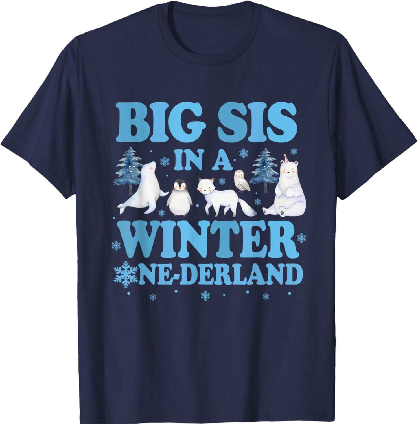 Big Sis in a Winter Onederland Birthday Boy Arctic Animals T-Shirt - T-Shirt | Navy