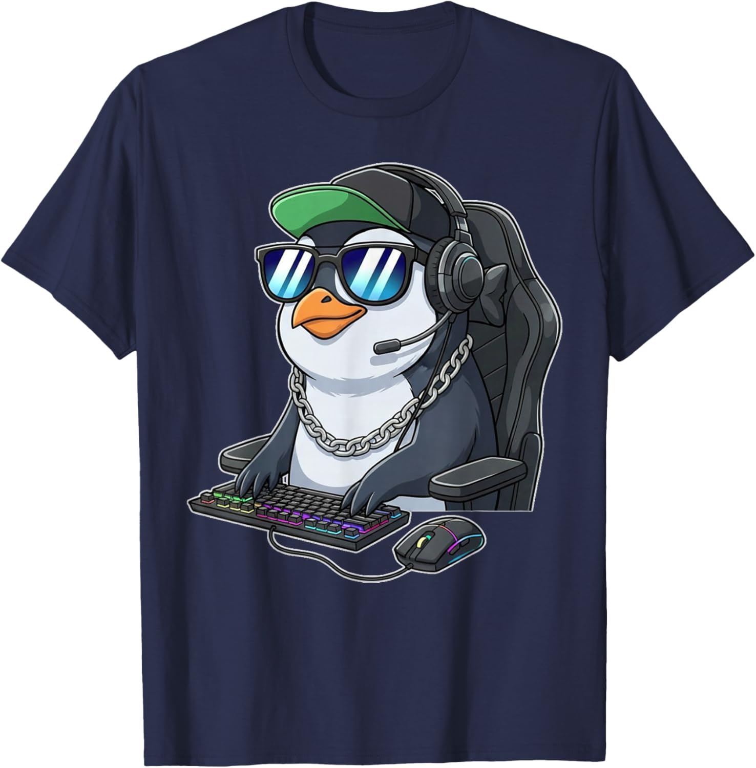 Penguin Gamer Funny Gaming Penguins Play Video Game Lover T-Shirt - T-Shirt | Navy