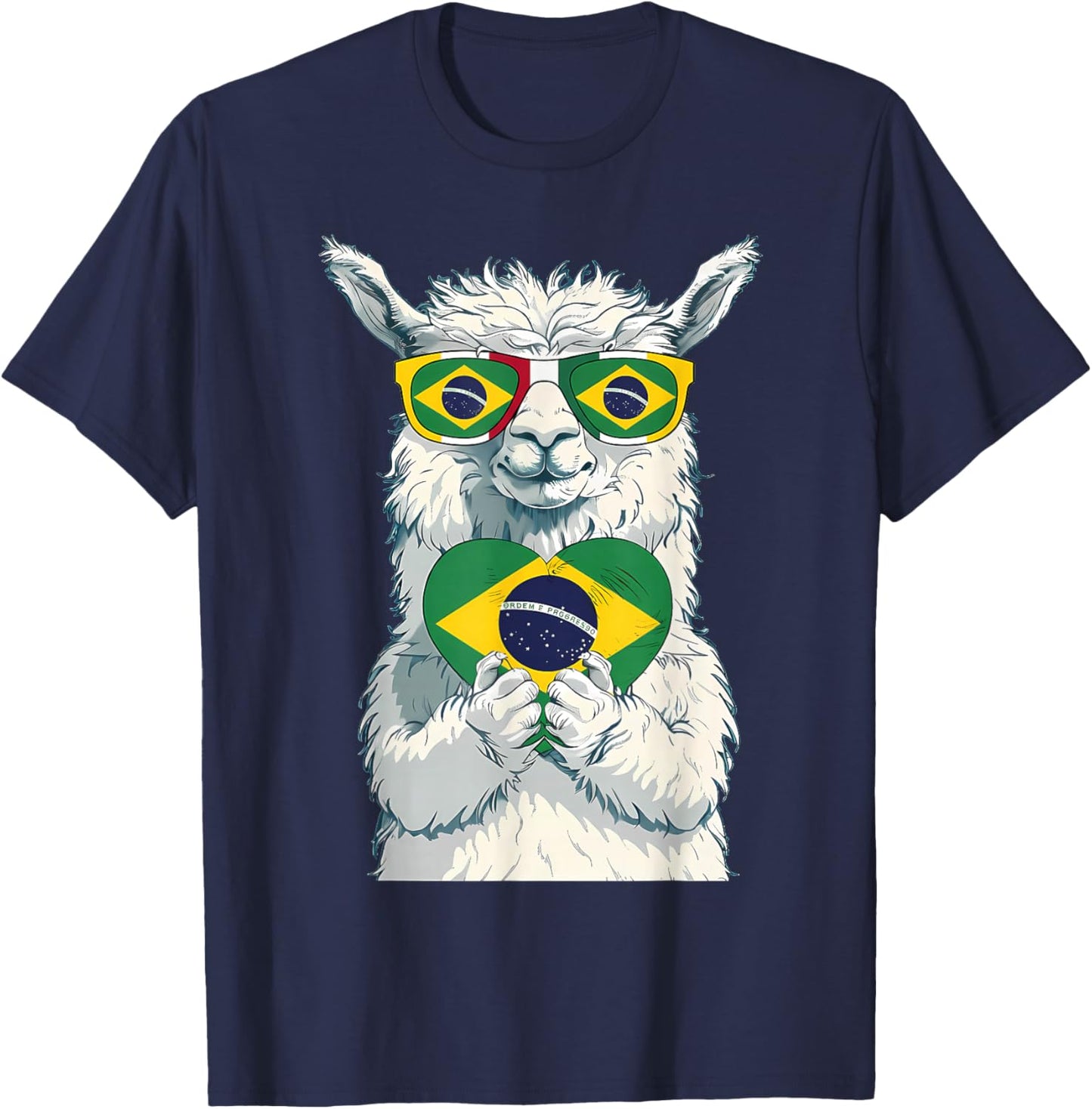 Brasil Flag Llama Brazilian Alpaca Brasilian Roots Brazil T-Shirt - T-Shirt | Navy