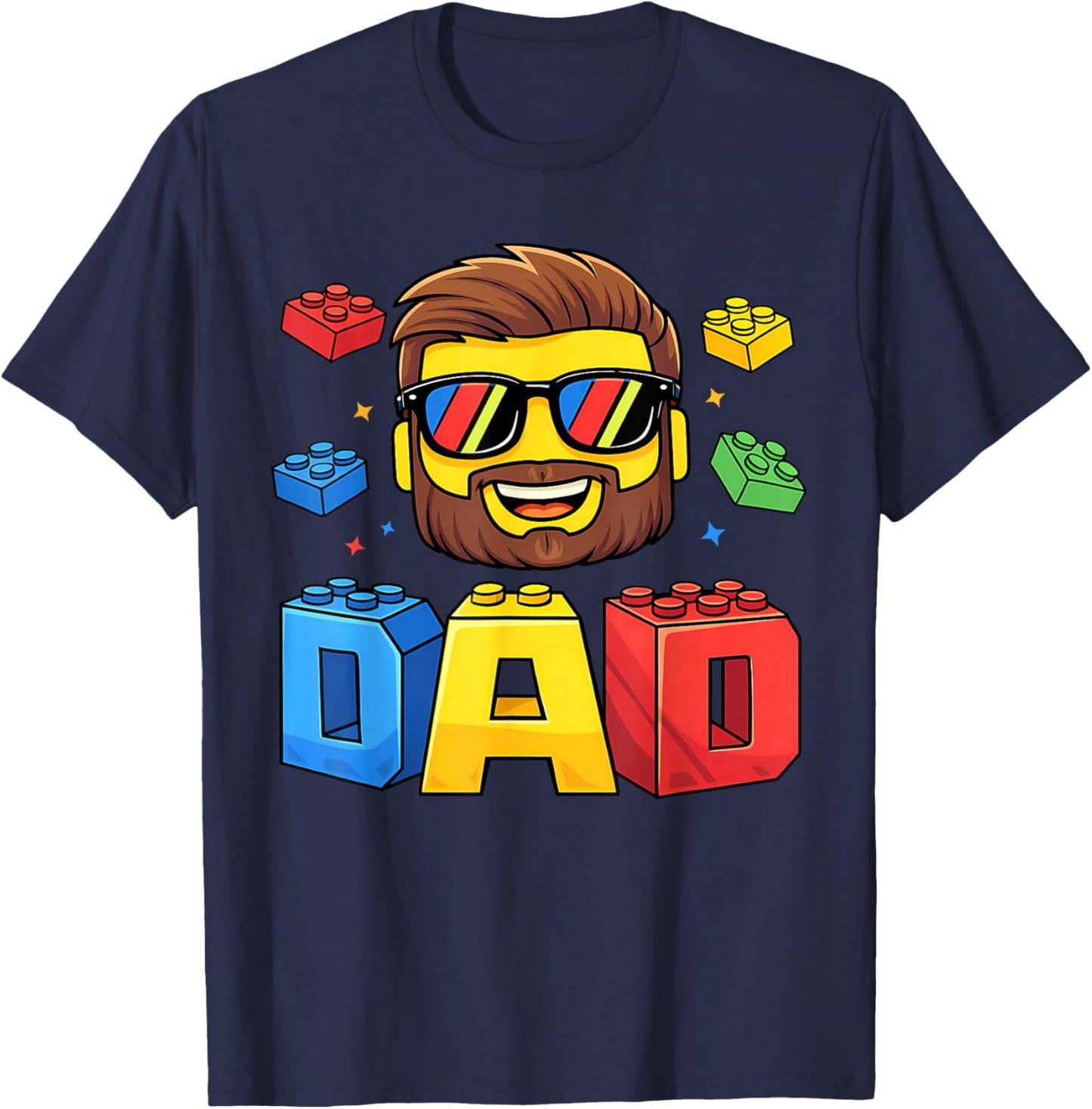 Family Dad Master Builder Building Bricks Blocks Fathers Day T-Shirt - T-Shirt | Navy