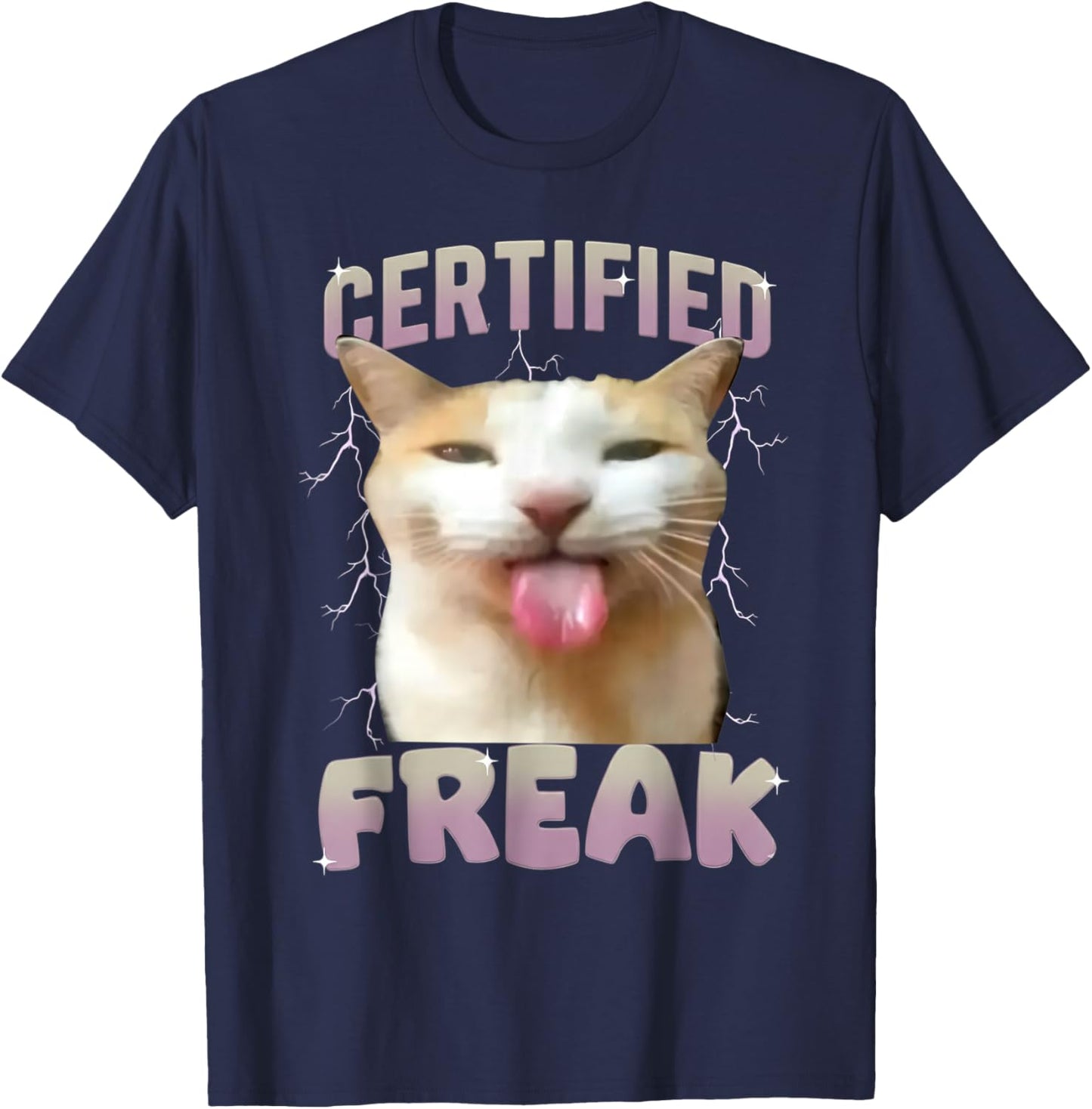 Cat Meme Certified Freak Eat Cement Cursed Cats Humor Funny T-Shirt - T-Shirt | Navy