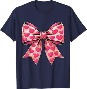 Pink Boquette Bow Happy Valentine Girls Kids T-Shirt - T-Shirt | Navy
