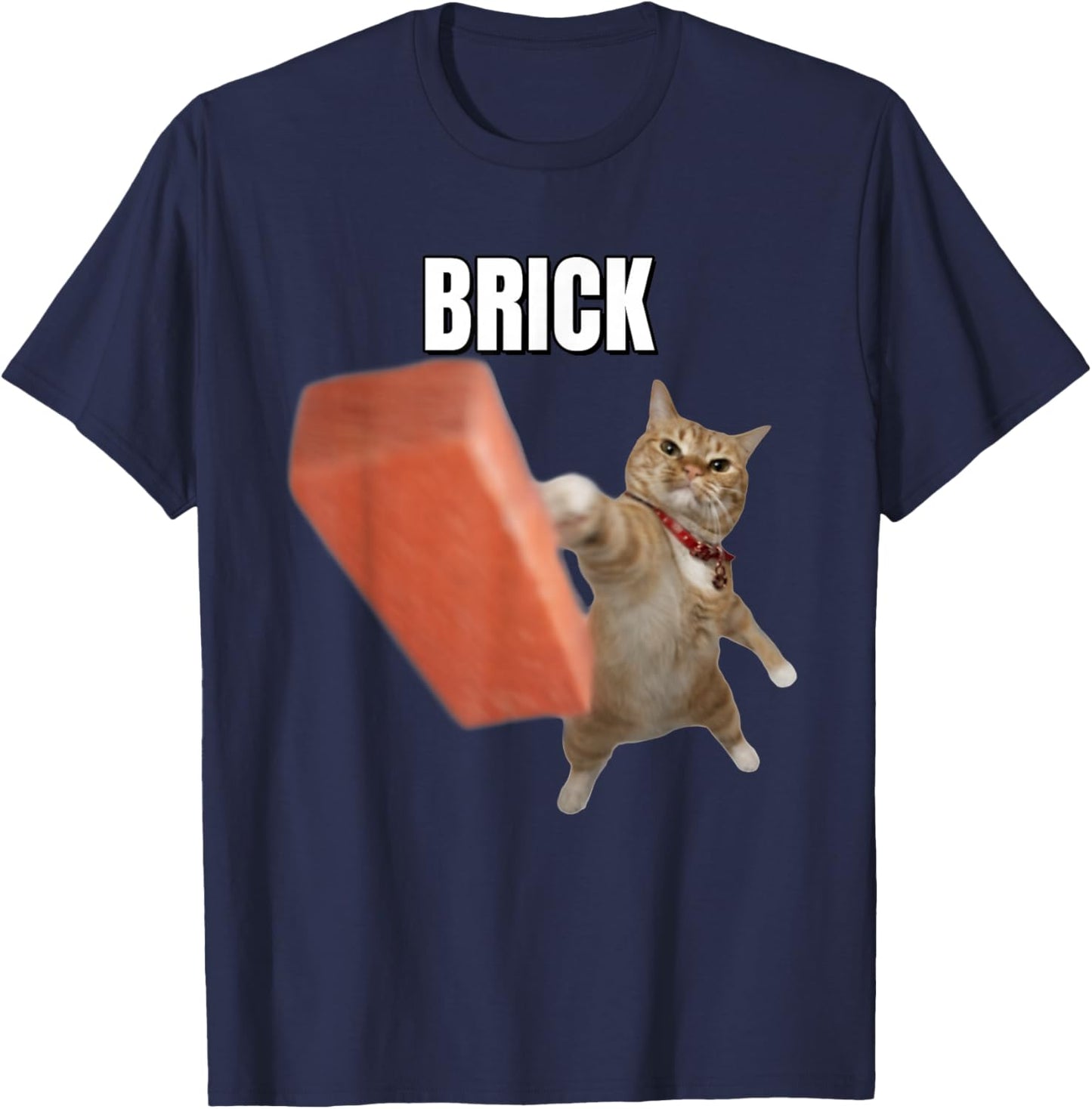 Funny Cat Throwing Brick Cats Meme Brainrot Humor T-Shirt - T-Shirt | Navy