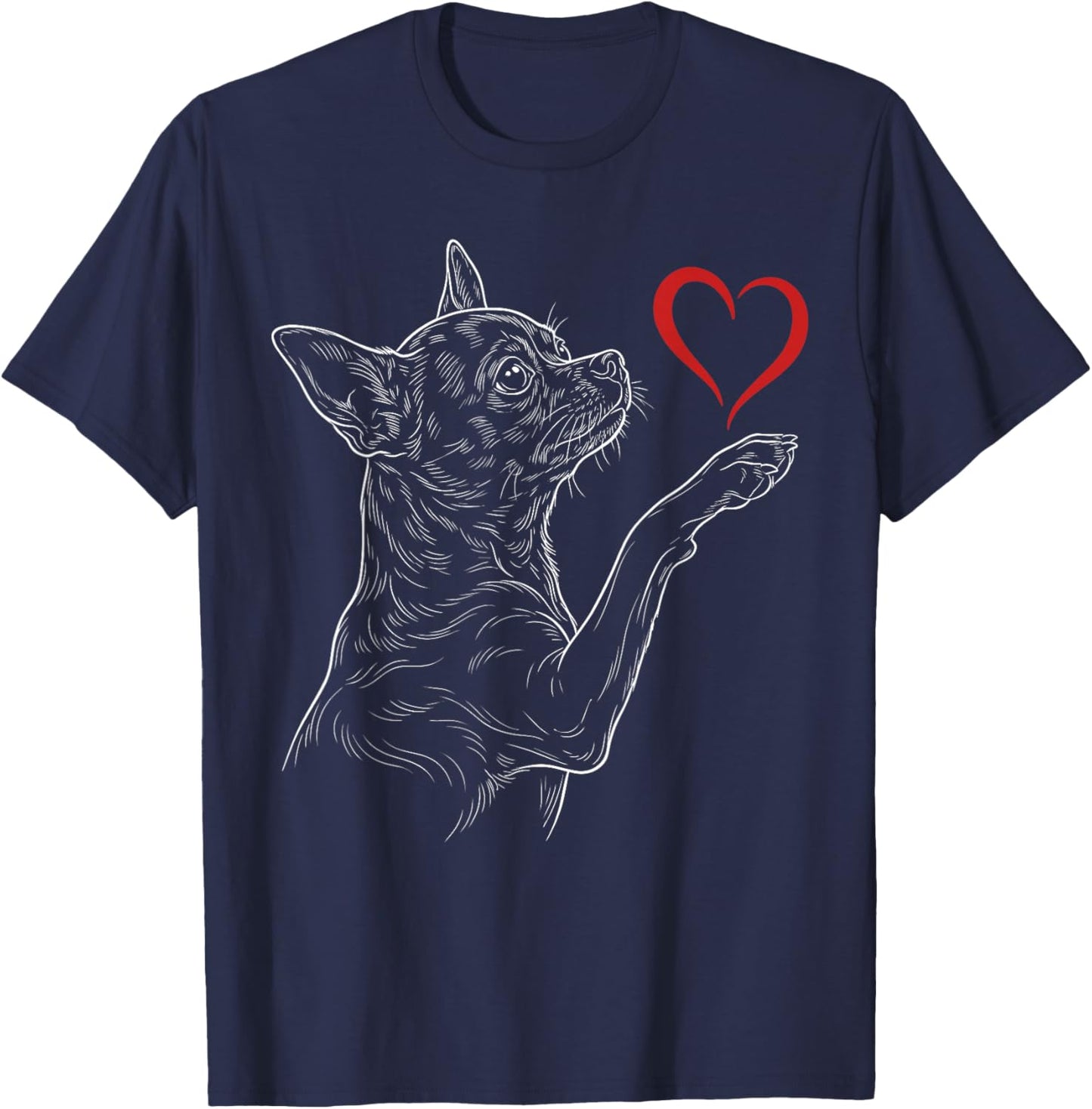 Chihuahua Lover Dog Art Holding Heart Valentines T-Shirt - T-Shirt | Navy