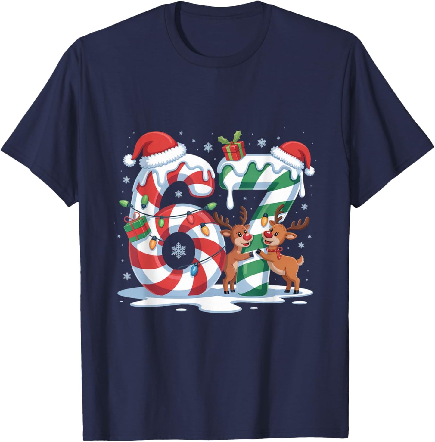 Christmas 67 Funny Xmas Six Seven Ugly Sweater 6-7 T-Shirt - T-Shirt | Navy