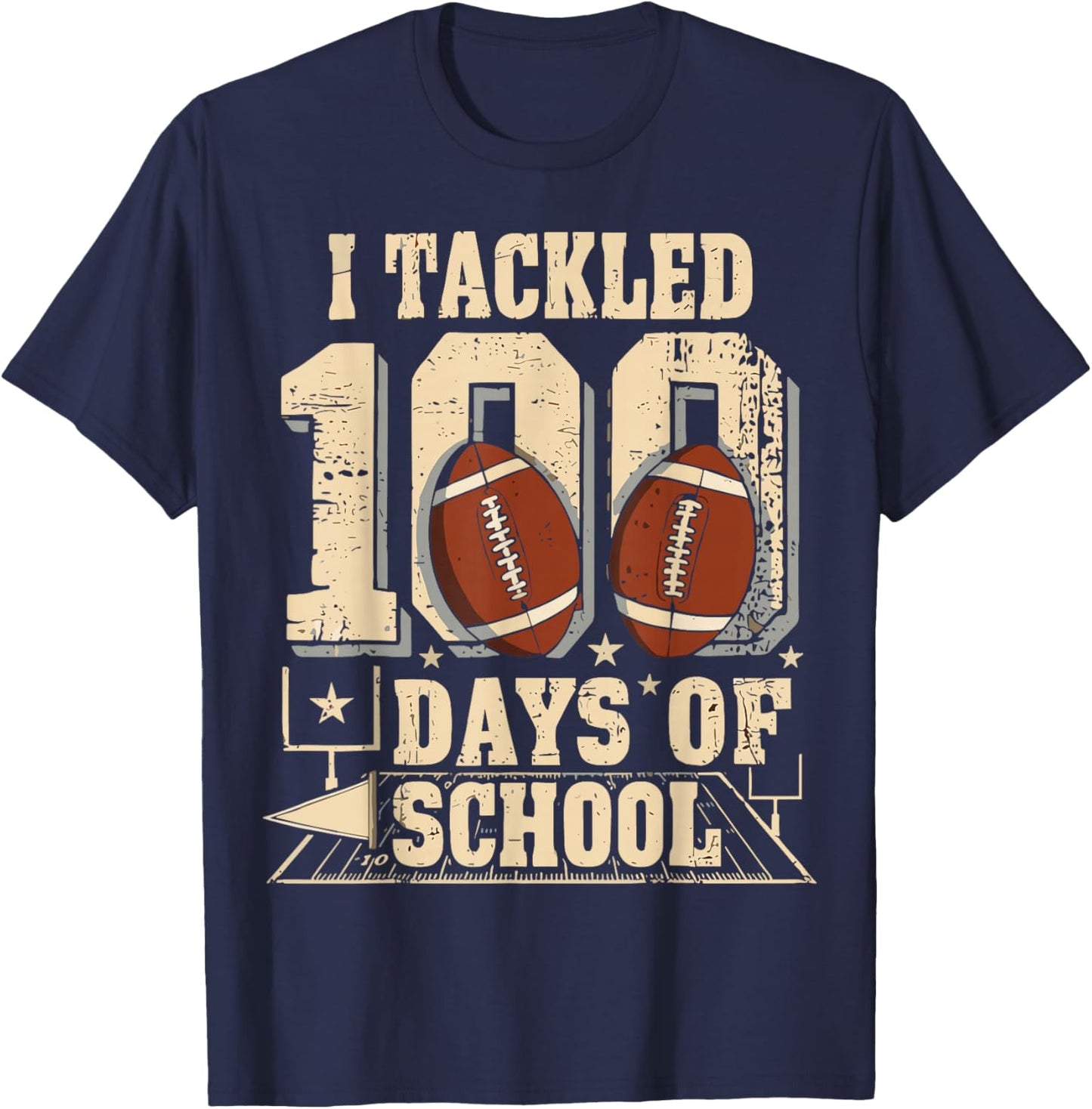 100 Days of School Boys 100th Funny Football T-Shirt - T-Shirt | Navy