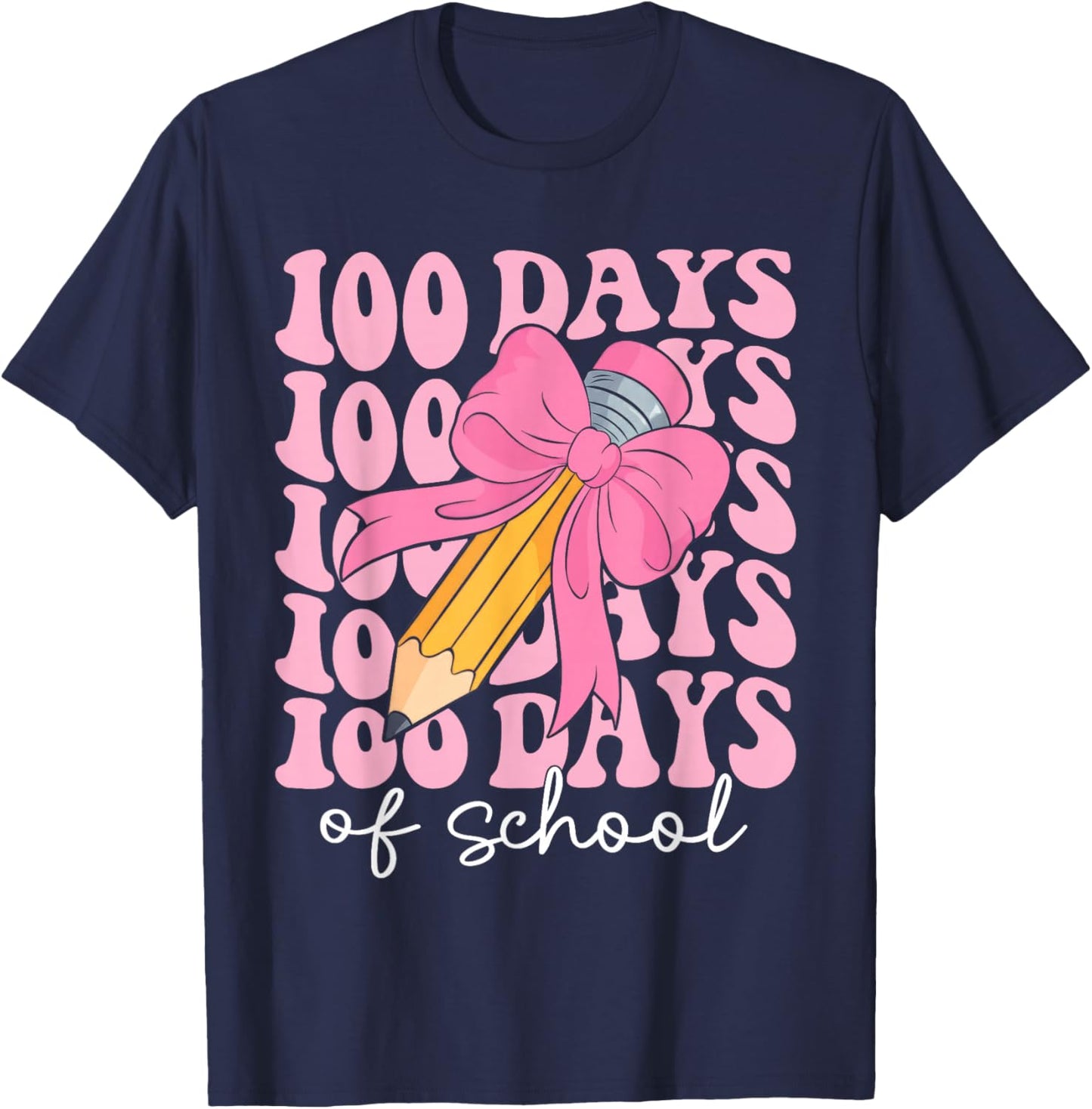 Coquette Bow 100 Days of School Teacher 100th Day of School T-Shirt - T-Shirt | Navy