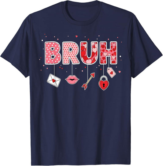 Happy Valentines Bruh Valentine Boys Hearts Kids Men T-Shirt - T-Shirt | Navy