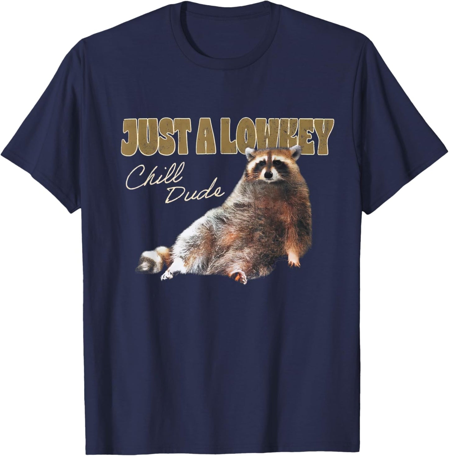 Just A Lowkey Chill Dude Cute Raccoon Funny Meme T-Shirt - T-Shirt | Navy