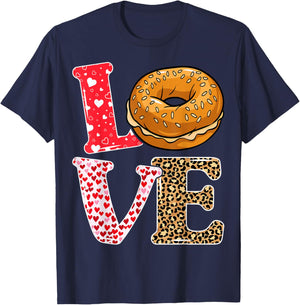 Bread Bagel Love Valentine Leopard Food Pun T-Shirt - T-Shirt | Navy