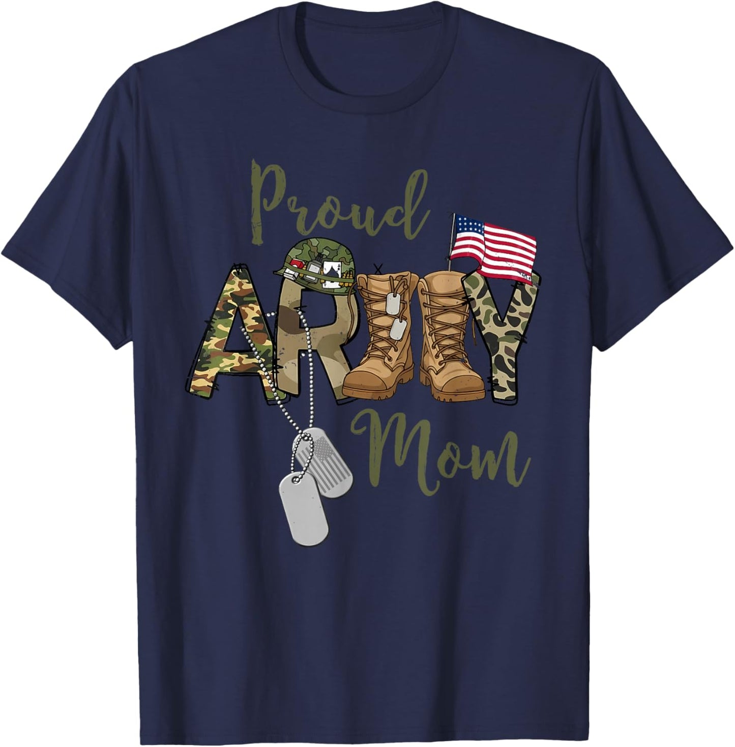 Proud Army Mom US Flag Camo Dog Tags Military Mother T-Shirt - T-Shirt | Navy