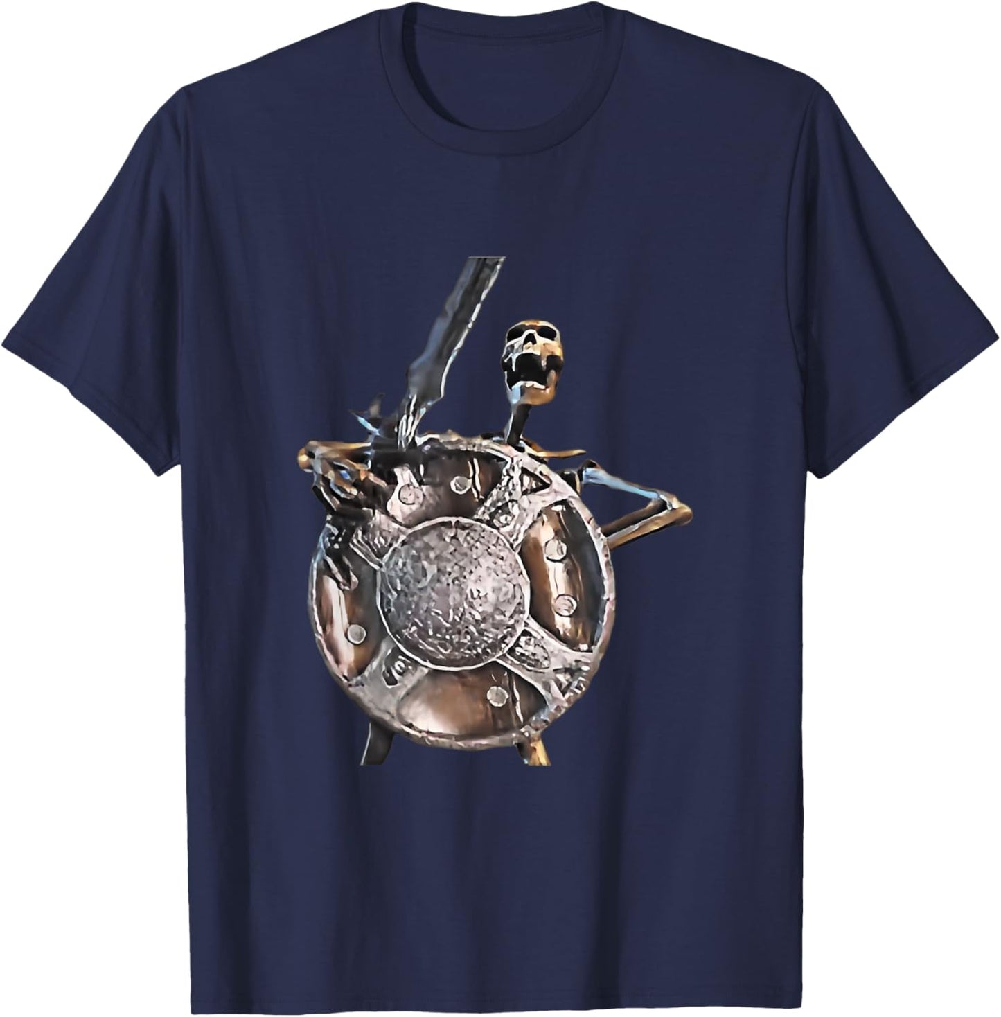 Skeleton Banging Shield Meme T-Shirt - T-Shirt | Navy