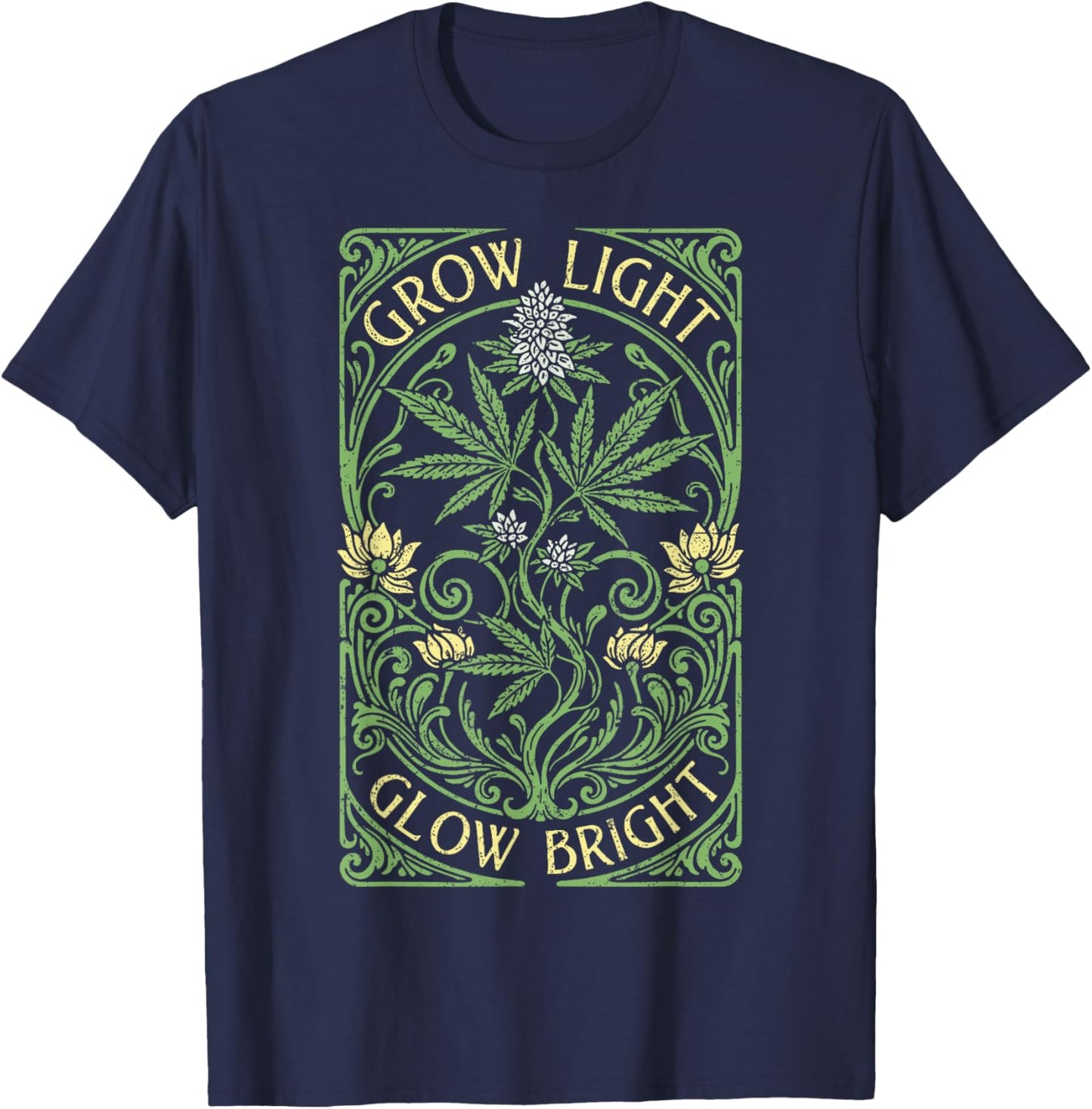 Boho Weed Grow Light Glow Bright Vintage Marijuana Stoner T-Shirt - T-Shirt | Navy