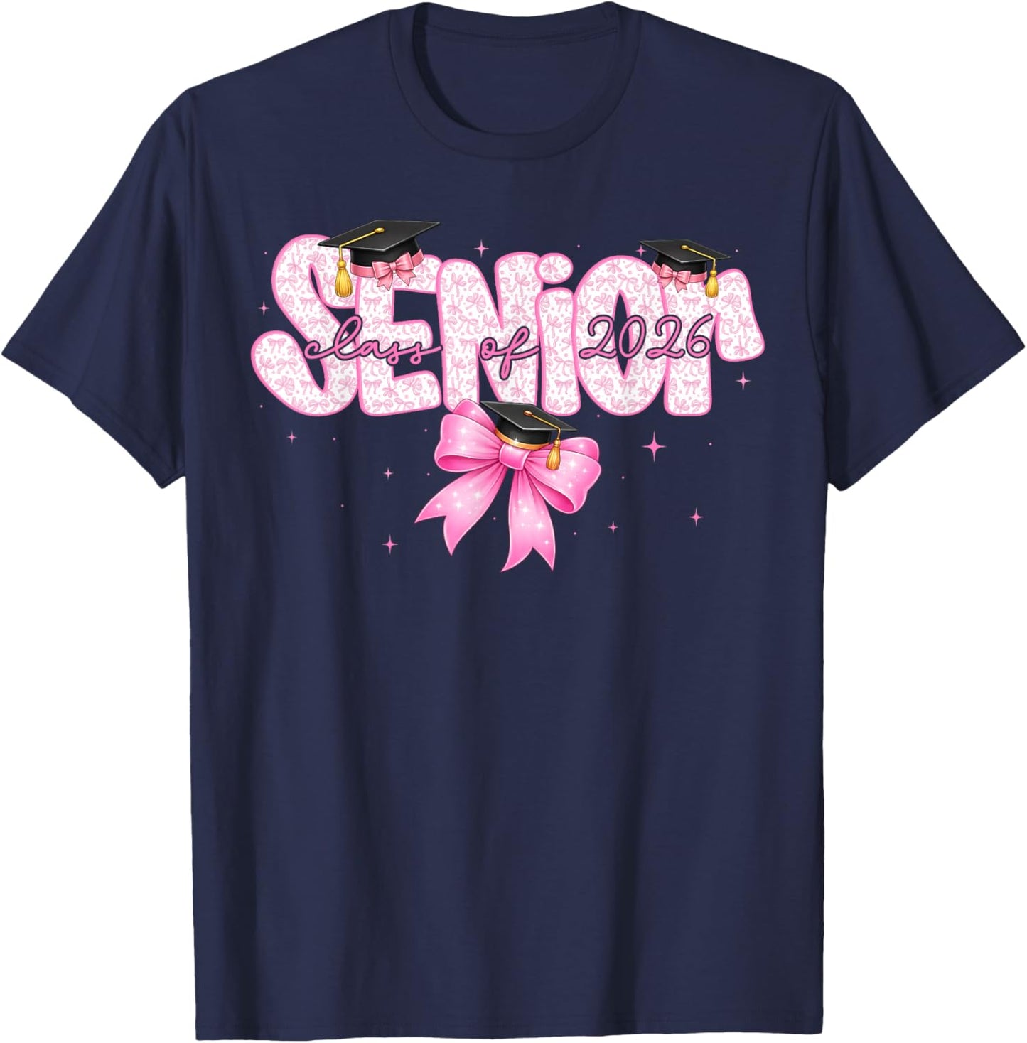 Senior Class of 2026 Coquette Bow Graduation Girl Kid T-Shirt - T-Shirt | Navy