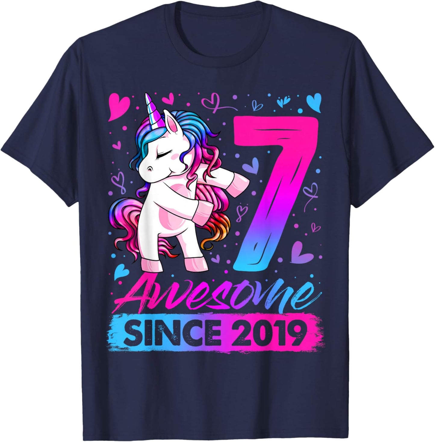 7th Birthday Shirt Girl 7 Year Old Gifts 7 Birthday Girl T-Shirt - T-Shirt | Navy