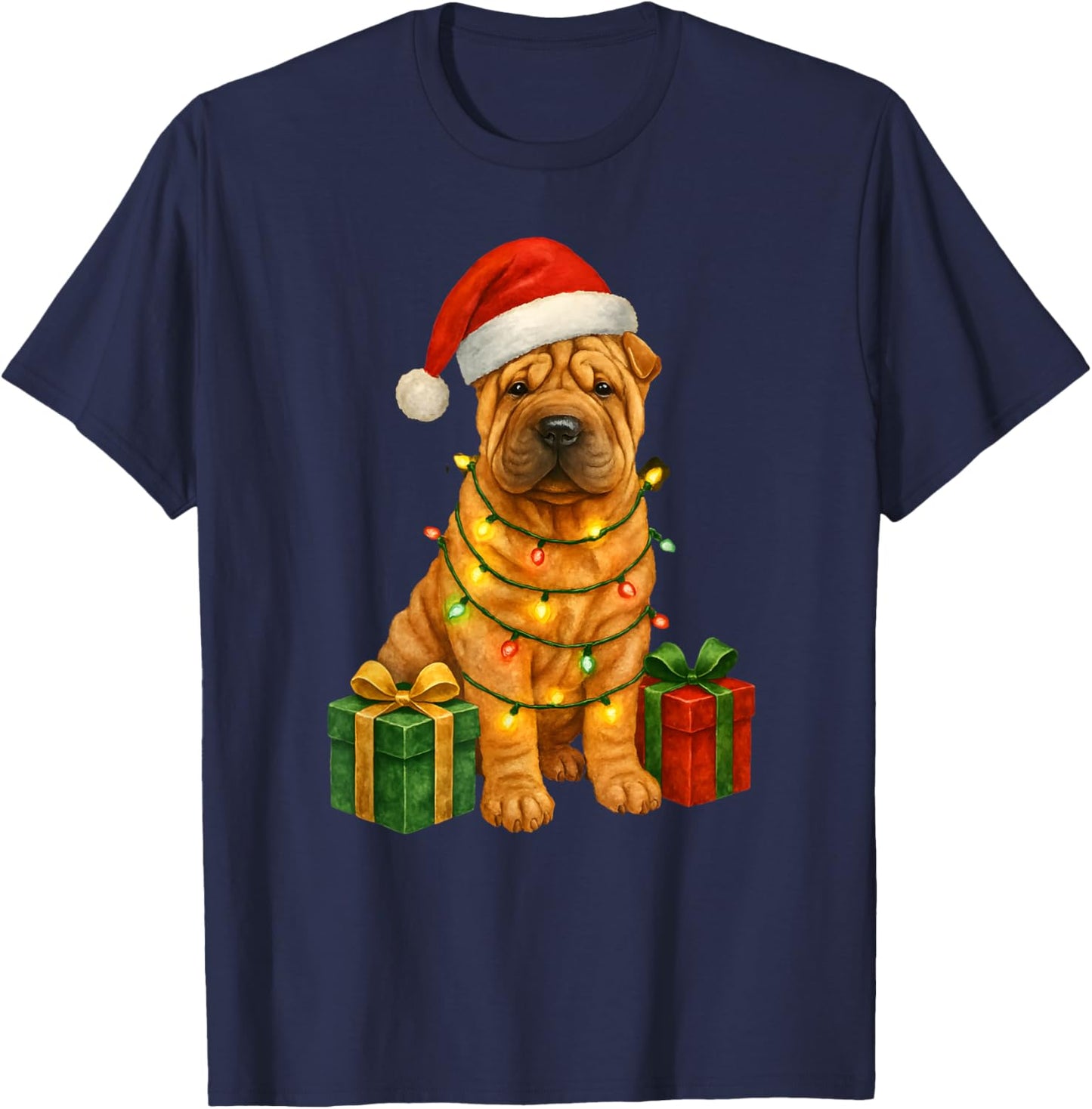 Christmas Shar Pei Dog Cute Funny Santa Hat T-Shirt - T-Shirt | Navy