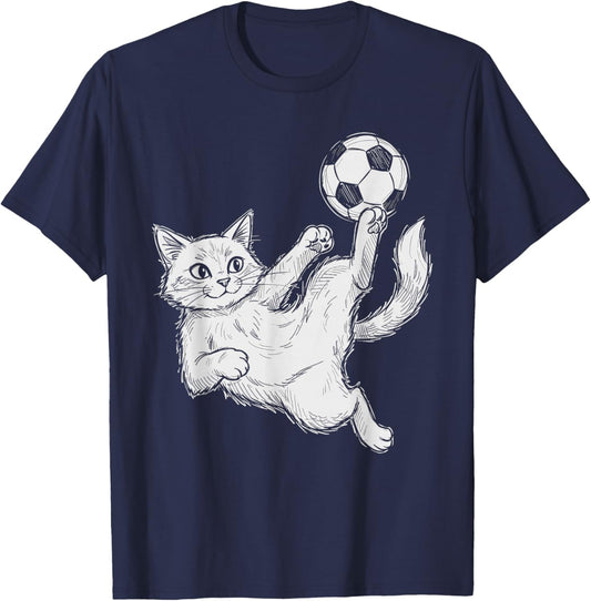 Cat Playing Soccer, Kids & Boys | Soccer Ball, Soccer T-Shirt - T-Shirt | Navy
