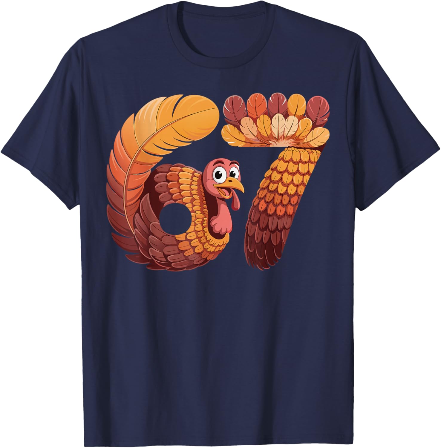 Kids Meme Six Seven 6-7 Thanksgiving 67 Turkey T-Shirt - T-Shirt | Navy