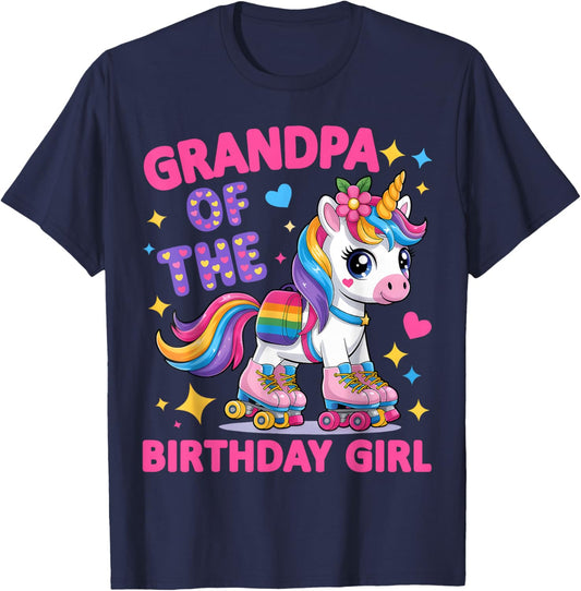 Grandpa of The Birthday Girl Rolling Unicorn Birthday Party T-Shirt - T-Shirt | Navy