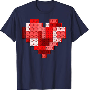 Valentines Day Heart Building Blocks Bricks Boys Kid Toddler T-Shirt - T-Shirt | Navy