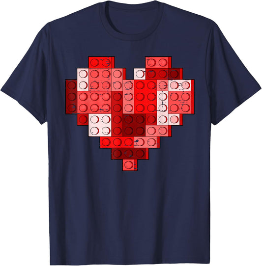Valentines Day Heart Building Blocks Bricks Boys Kid Toddler T-Shirt - T-Shirt | Navy