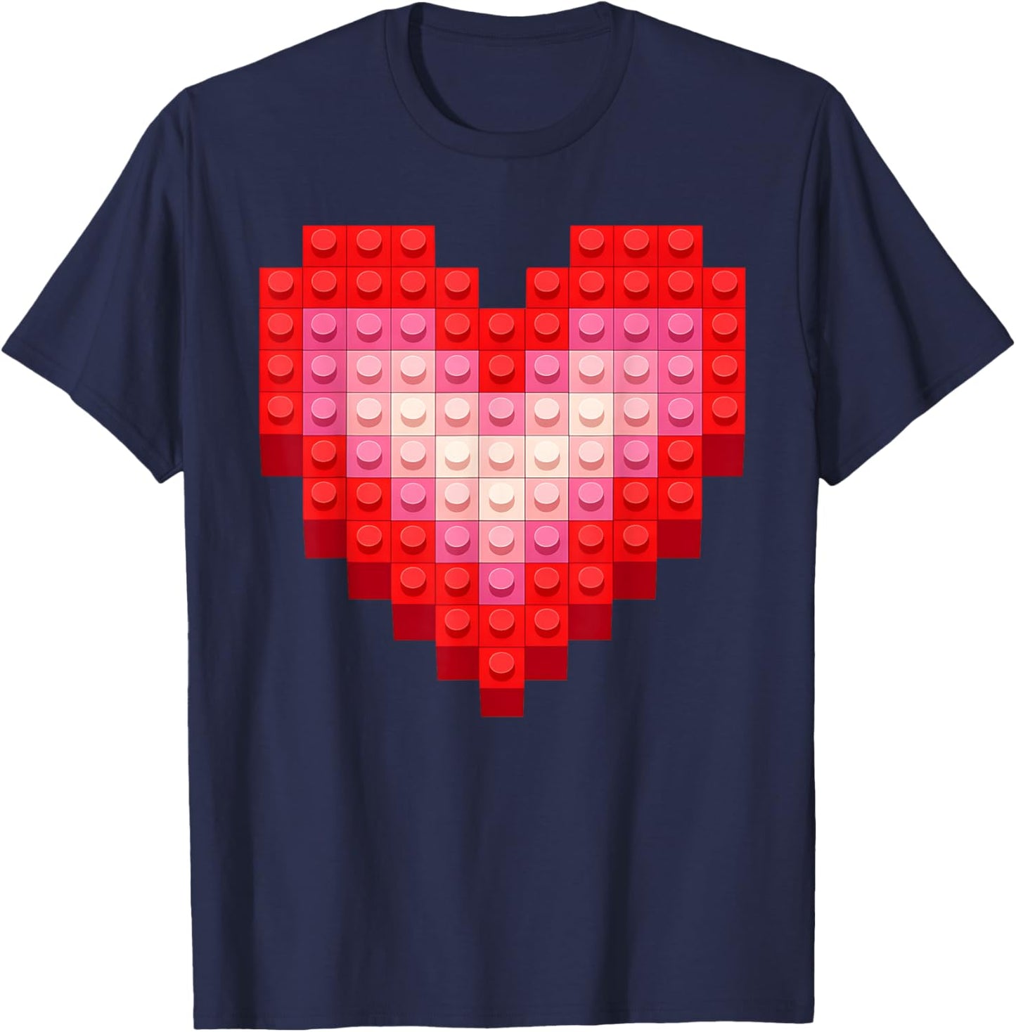 Valentines Day Boys Kid Toddler Heart Building Blocks Bricks T-Shirt - T-Shirt | Navy