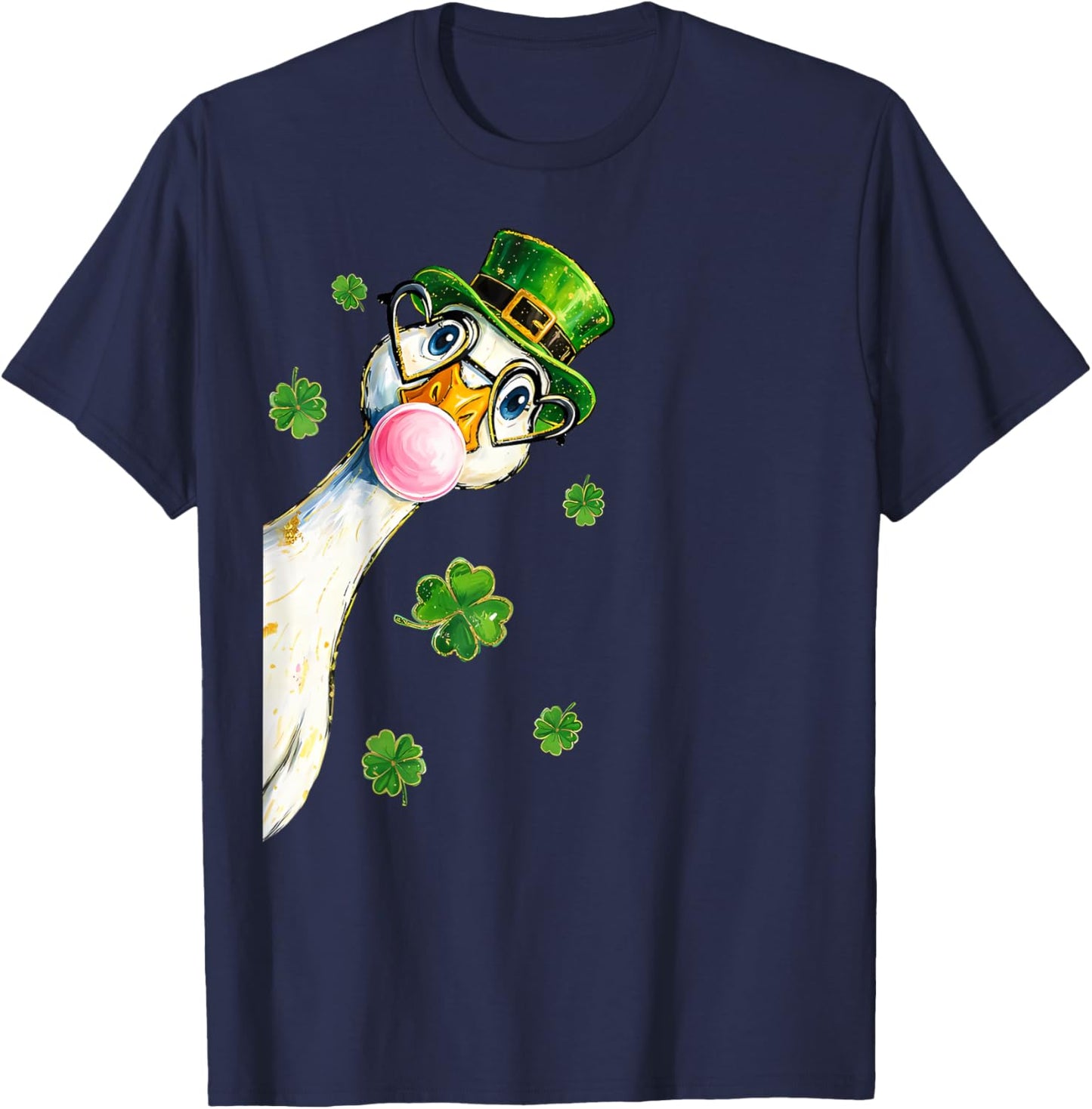 St Patrick’s Day Goose Leprechaun Bubblegum Shamrock Goose T-Shirt - T-Shirt | Navy