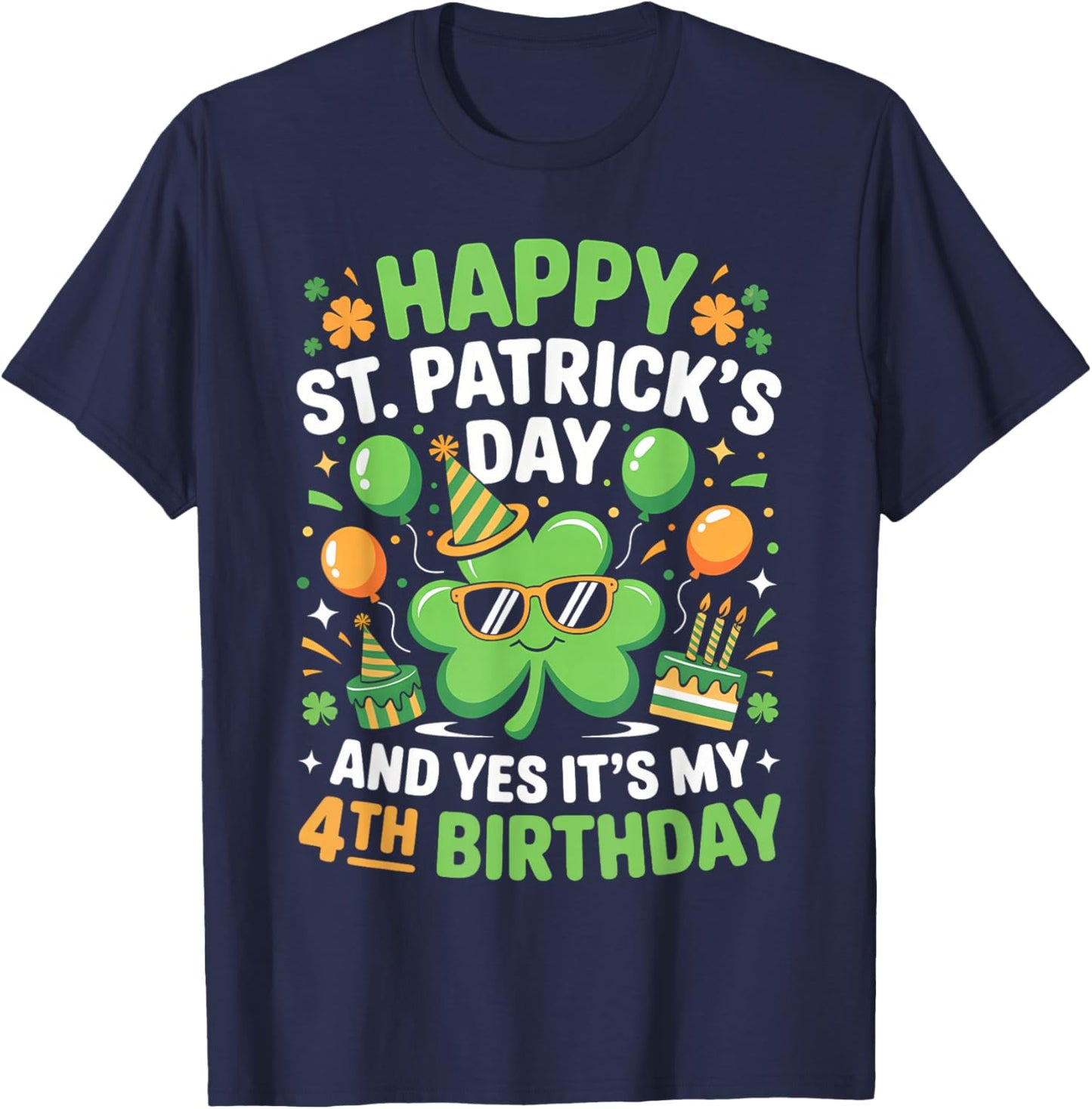 Happy St Patrick's Day 2026 Yes It's My 4th Birthday Kids T-Shirt - T-Shirt | Navy