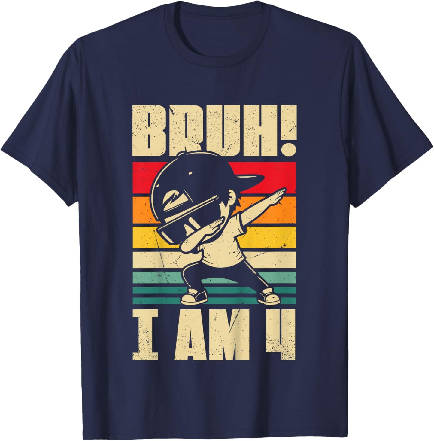 Bruh I Am 4 Year Old Dabbing Boy 4th Birthday Decorations T-Shirt - T-Shirt | Navy