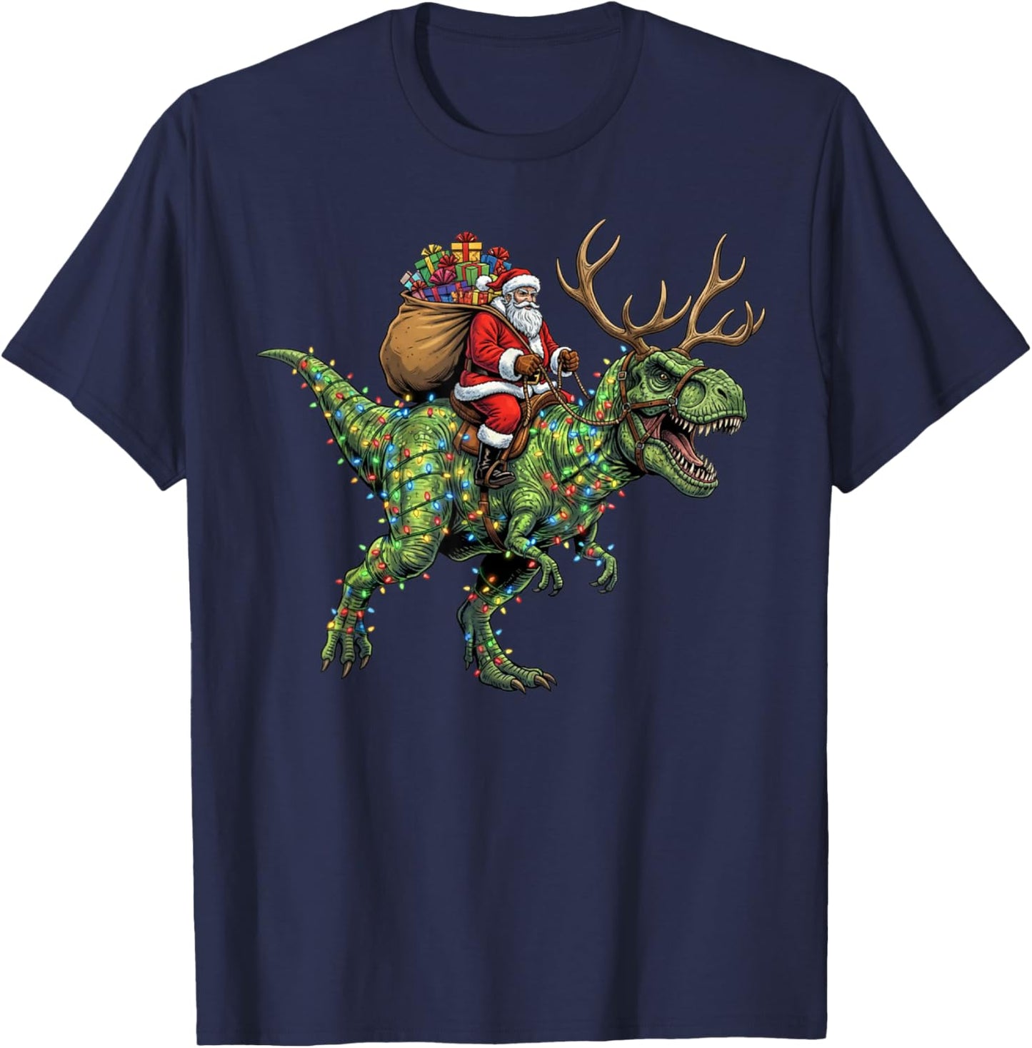 Funny Santa Riding Dinosaur T rex Christmas Boys Men Kids T-Shirt - T-Shirt | Navy