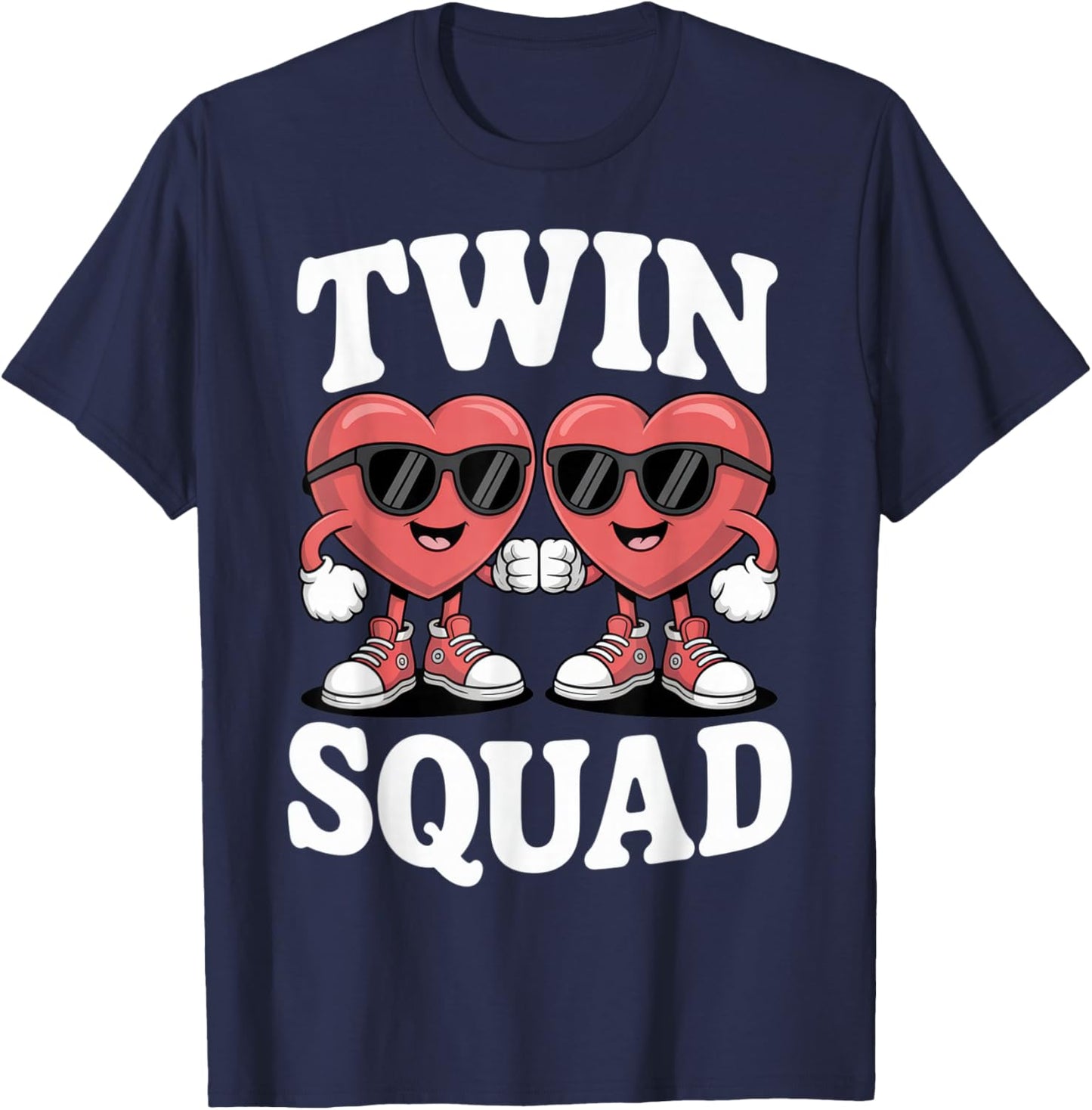 Twin Squad Heart Lovers Funny Matching Outfit Valentine's T-Shirt - T-Shirt | Navy