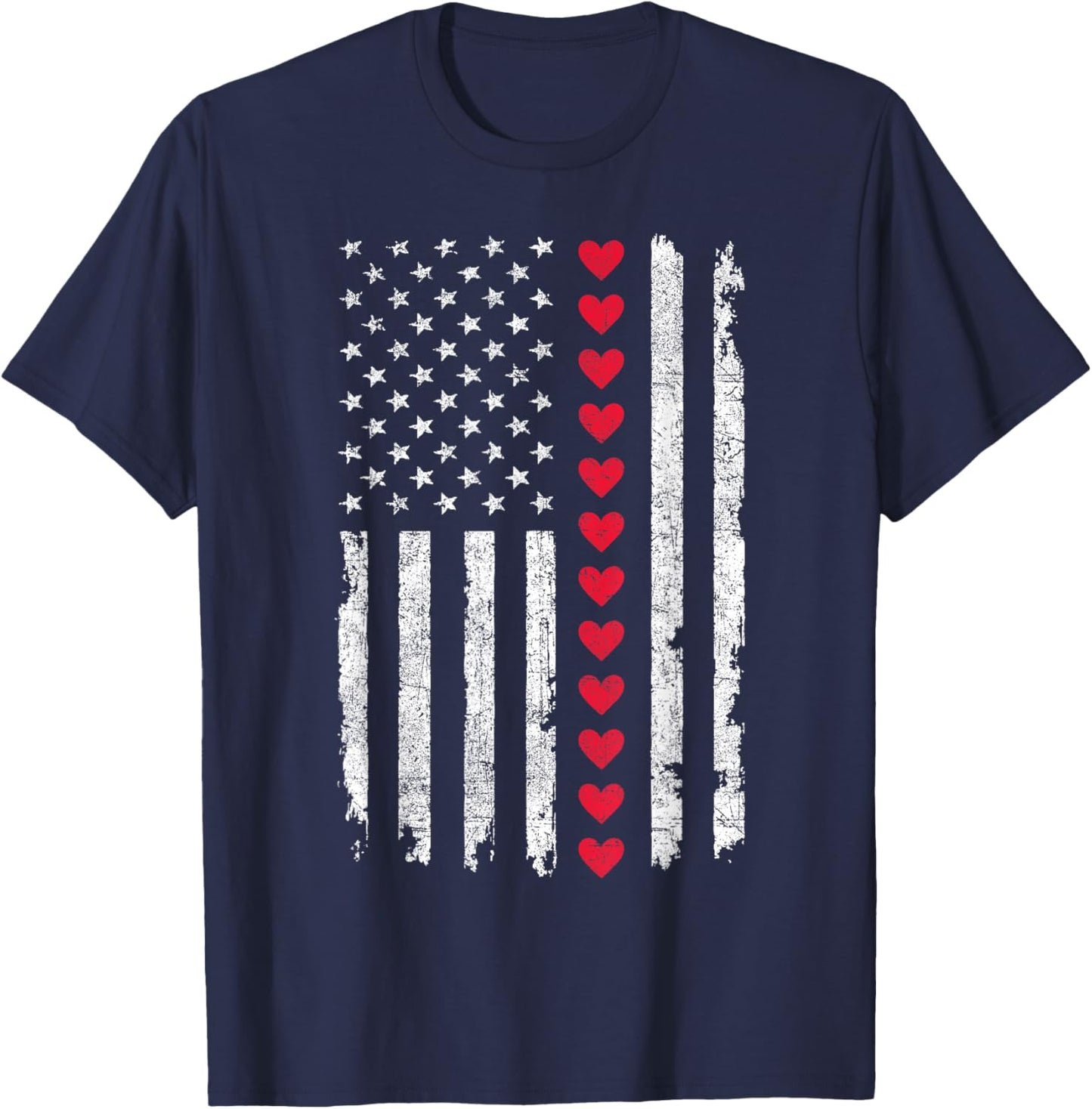 Valentines Day US American Flag Red Hearts Patriotic Love T-Shirt - T-Shirt | Navy