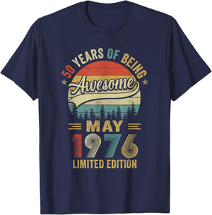 Vintage May 1976 50 Years Old 50Th Birthday Men Women T-Shirt - T-Shirt | Navy