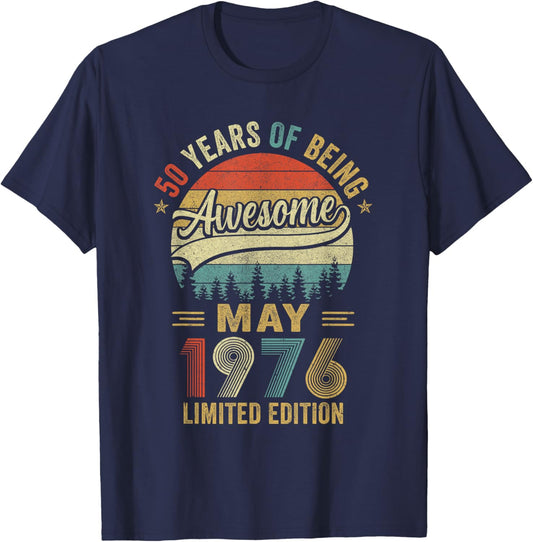 Vintage May 1976 50 Years Old 50Th Birthday Men Women T-Shirt - T-Shirt | Navy