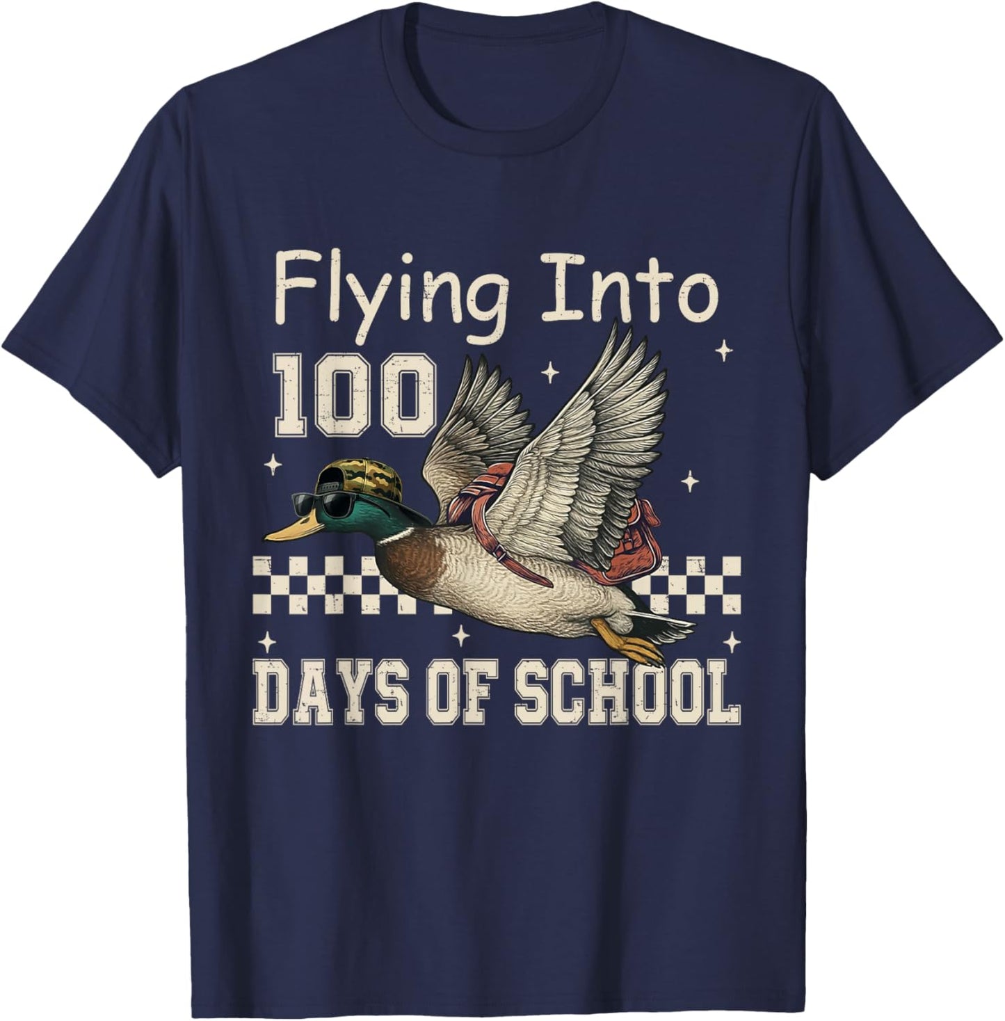 Flying Into 100 Days of School Camo Duck Hunting T-Shirt - T-Shirt | Navy