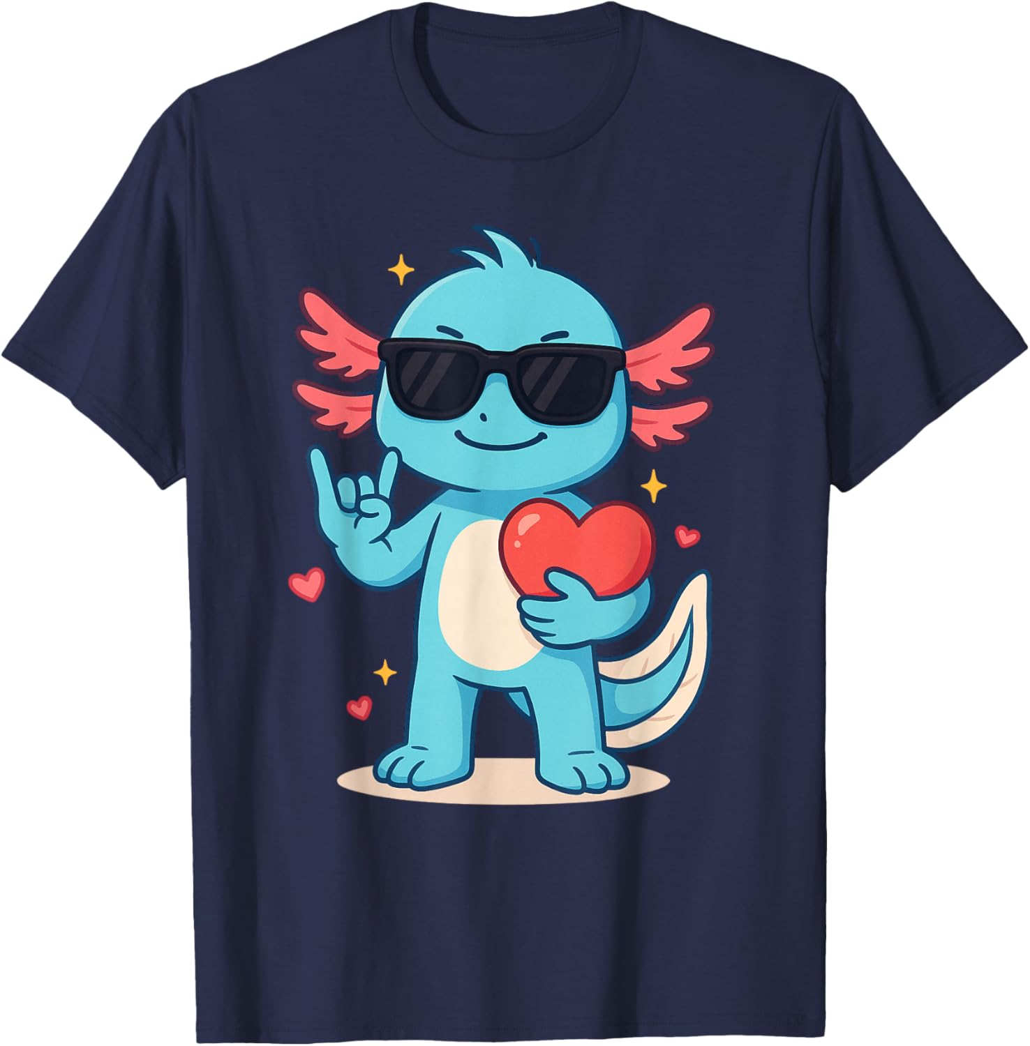Cute Axolotl Valentines Day Love Funny Axolotl Boys Kids T-Shirt - T-Shirt | Navy