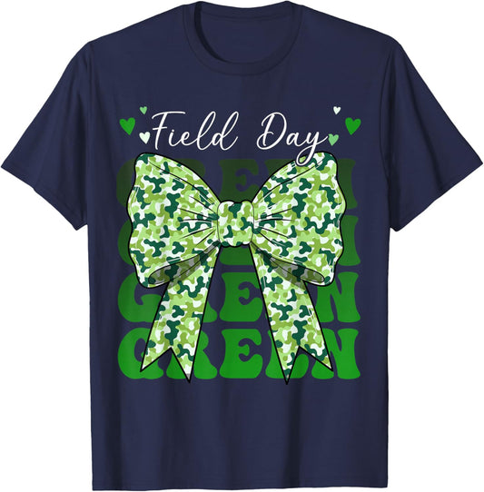 Field Day Green Team Coquette Bow Camp Teacher Boy Girl T-Shirt - T-Shirt | Navy
