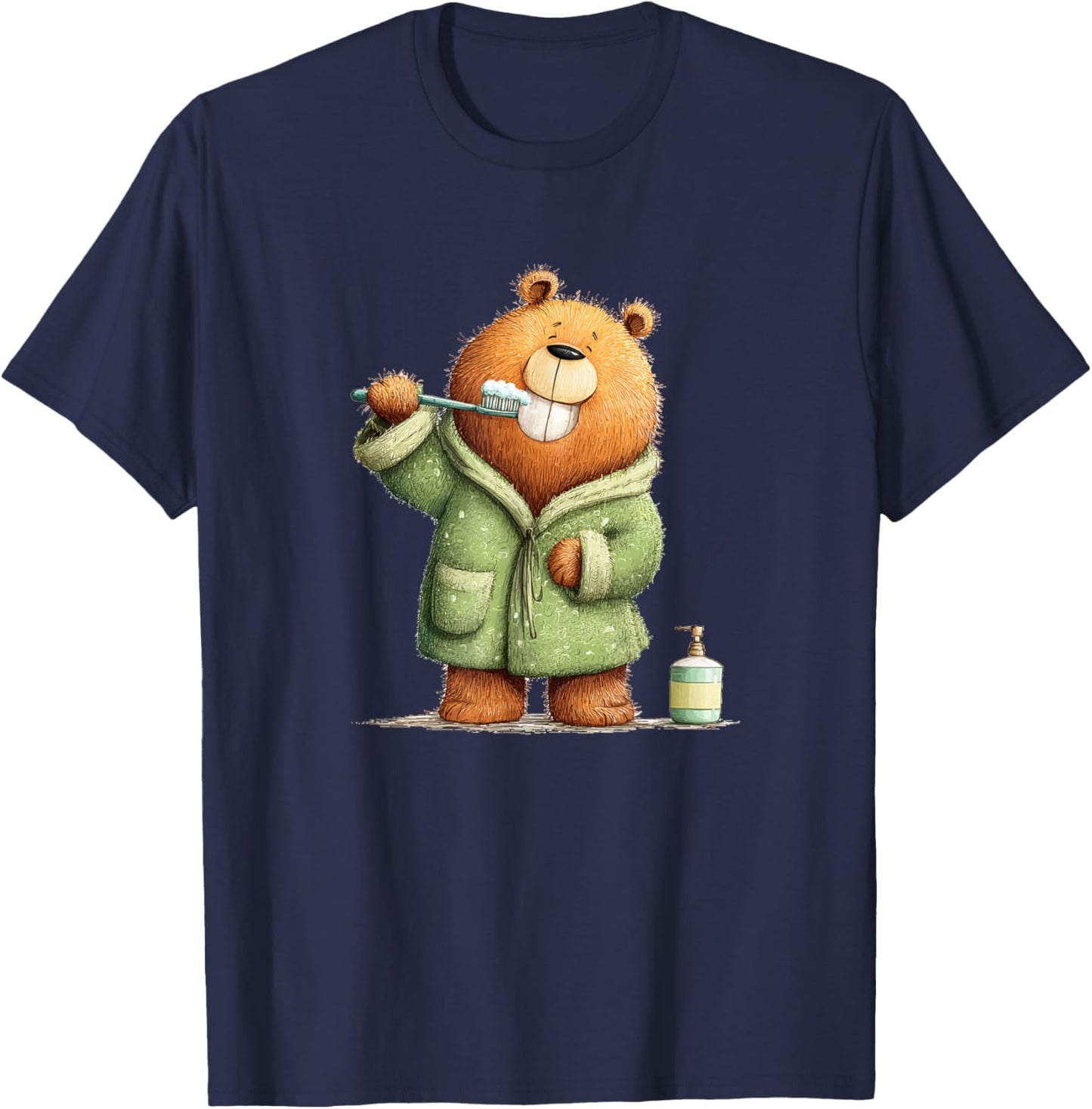 Cute Teeth Brushing Teddy Bear Graphic for Boys and Girls T-Shirt - T-Shirt | Navy