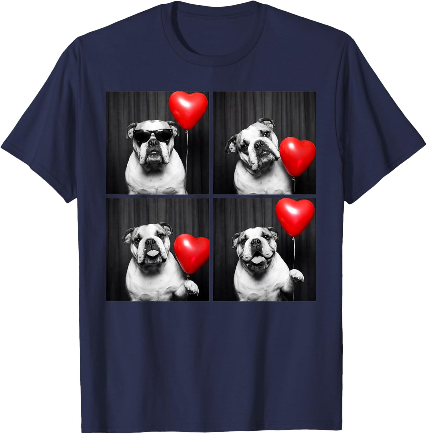 English Bulldog Photobooth Dog Lover Valentines Design T-Shirt - T-Shirt | Navy