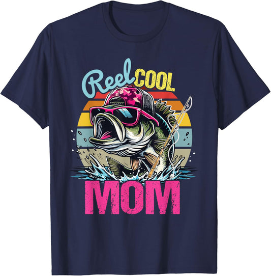 Vintage Reel Cool Mom Fishing Mom Mother's Day T-Shirt - T-Shirt | Navy