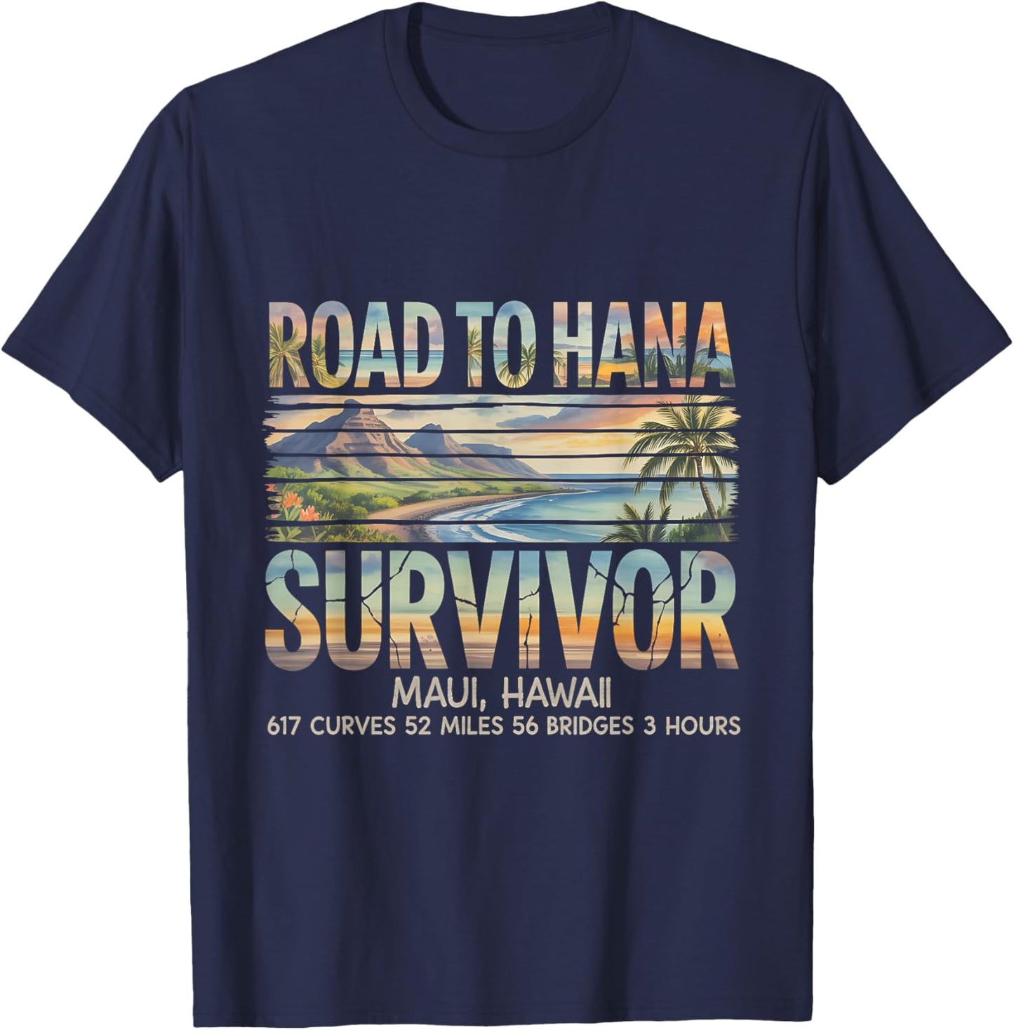 Retro Road to Hana Survivor Maui Hawaii 2026 Trip Vacation T-Shirt - T-Shirt | Navy