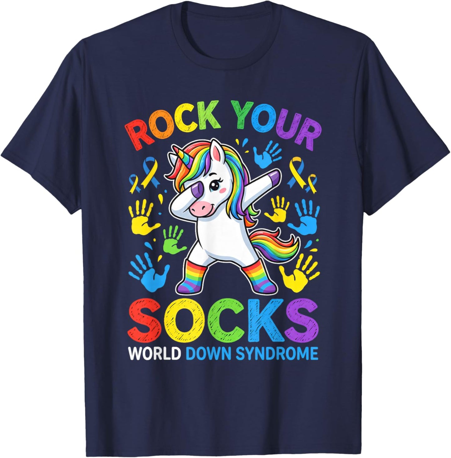 Rock Your Socks World Down Syndrome Awareness Unicorn Kids T-Shirt - T-Shirt | Navy